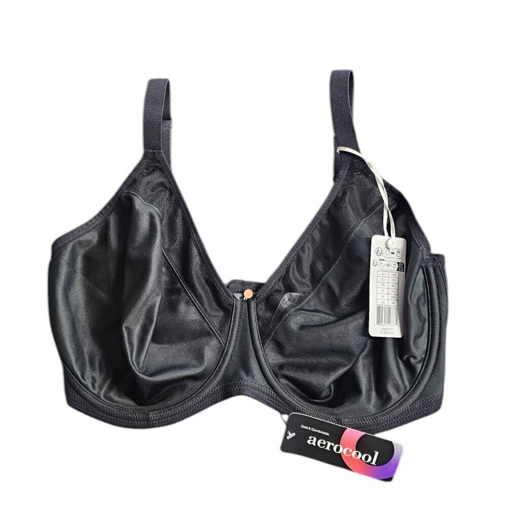 Elomi Smooth Aerocool Underwire Unpadded Bra, Black, Large Cup, 34I, NWT